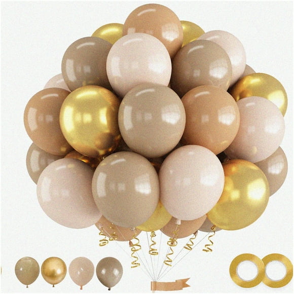 Chic & Neutral Balloon Bouquet - 50 Double Stuffed Balloons with Metallic Gold, Light Brown, Beige Apricot & Cream. Perfect for Women's Teddy Bear Birthdays!