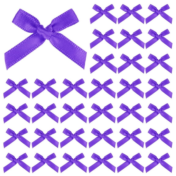 Uxcell 100-Pack Mini Craft Ribbon Bow 1.6x1 Inch Checkered Fabric Satin for Craft DIY Dark Purple