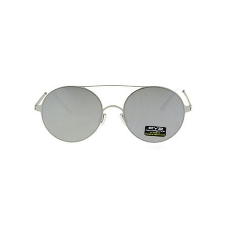 Color Mirrored Lens Round Double Bridge Metal Rim Retro Sunglasses Silver Mirror