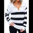 thumbnail image 3 of Suéter de Rayas con Cuello en V para Mujer, Jersey de Punto Holgado de Larga, Tops de Otoño. M, 3 of 10