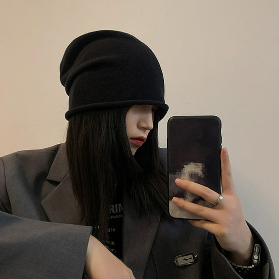 LULULION 1Pc Black Knitted Wind Proof Hat for Outdoor Use with Stylish Modern Design