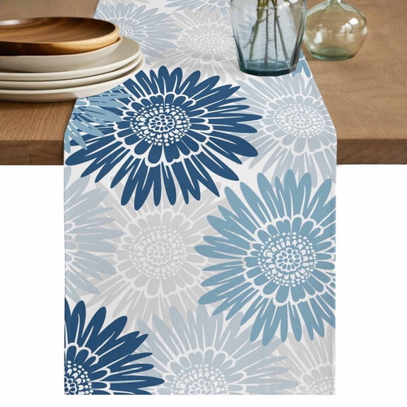 Blue Grey Sunflowers Table Runner 36 Inches, Boho Vintage Floral Rustic Blossom Bed Runner Dresser Scarves Tabletop for Indoor Outdoor Parties/Ceremony/Banquet, 13"x 36"