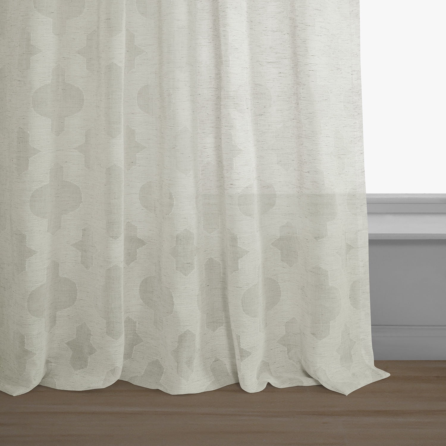 Calais Tile Patterned Faux Linen Sheer Curtain (1 Panel), Calais Tile, 50W X 84L