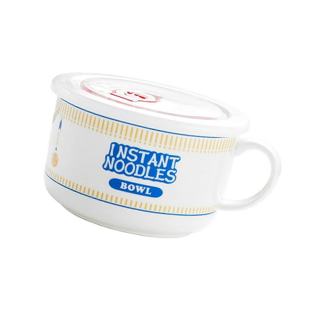 Japanese Style Ceramic Ramen Noodles Bowl With Lid Large Capacity 1100ml Cartoon Print Design And Rotating Timers For Family Dorms Office Use Red