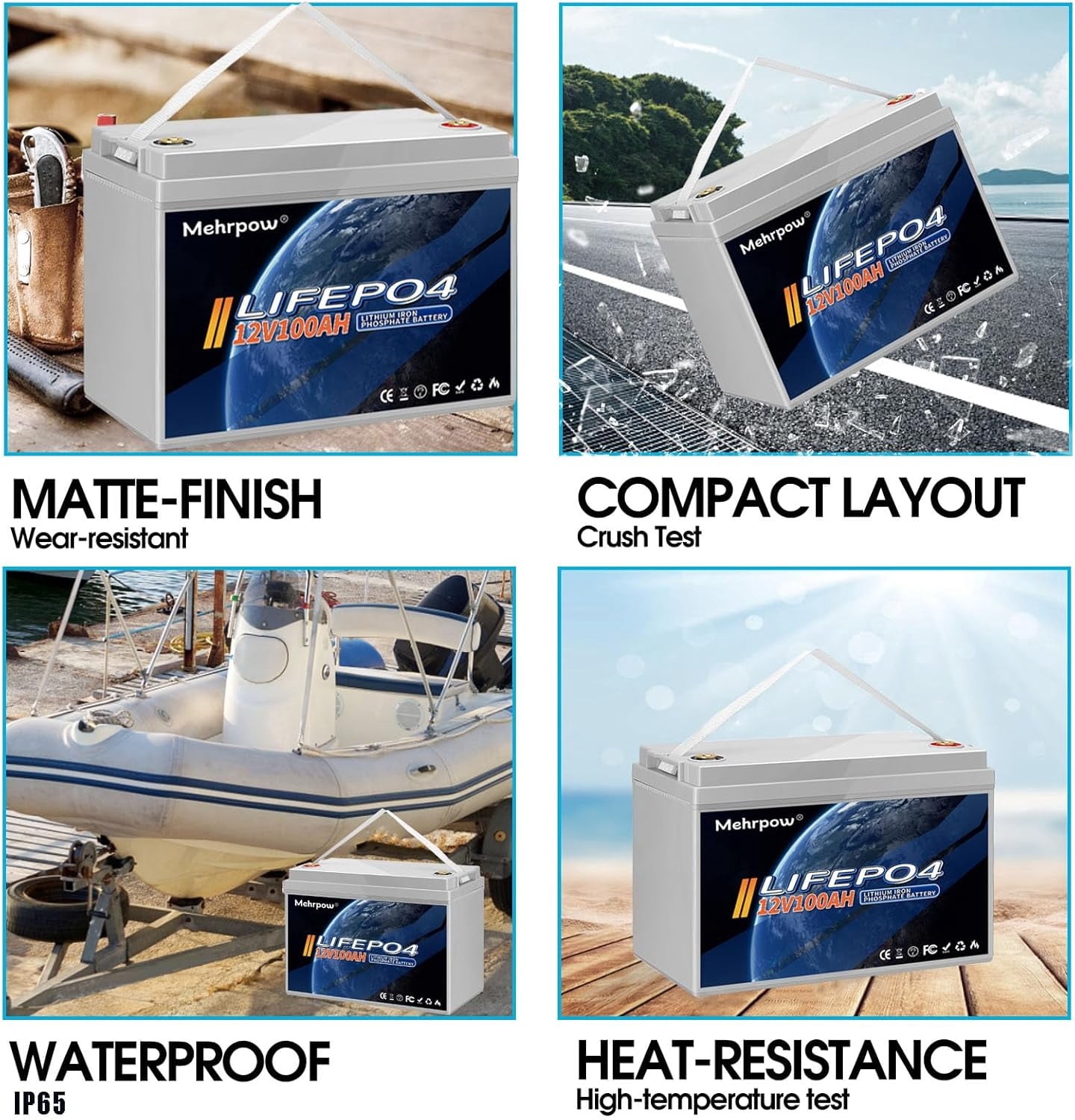 Mehrpow 12V 100Ah Bluetooth LiFePO4 Battery, 100Ah Lithium Battery with 100A BMS, 12V Lithium Batteries 15000+ Cycles at 100% DOD, Perfect for RV, Camping, Solar Panel System, Marine, Trolling Motor