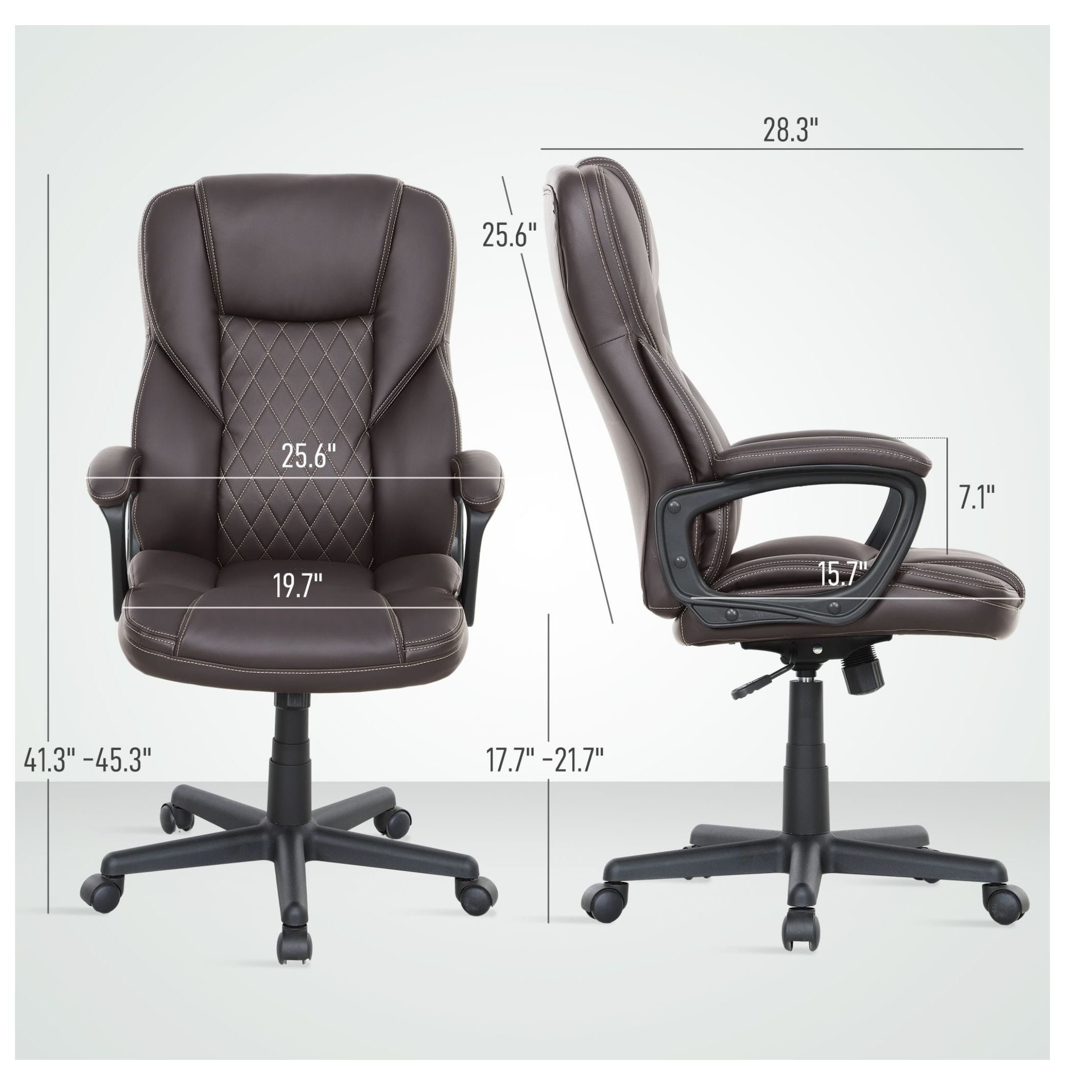 Ergonomic Office Chair, PU Leather Desk Chair Adjustable Height Swivel Executive Chair, High Back Computer Chair for Home Office, Dark Brown