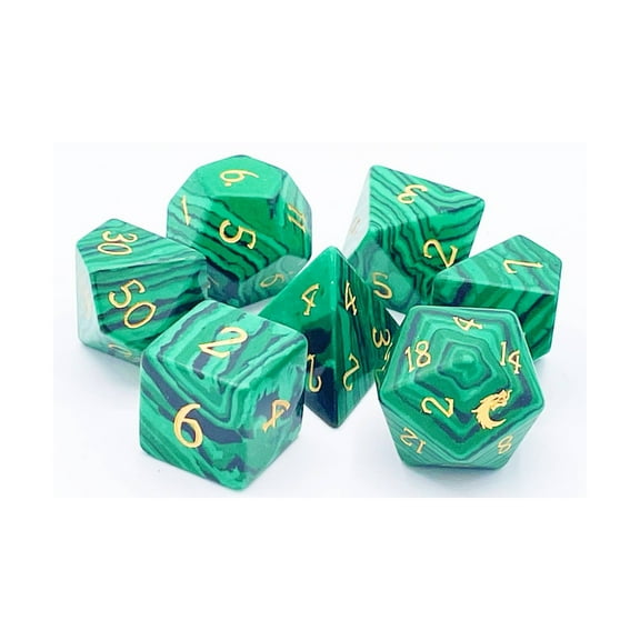 Old School Dice & Accessories Poly Set - Malachite w/Gold (7) New