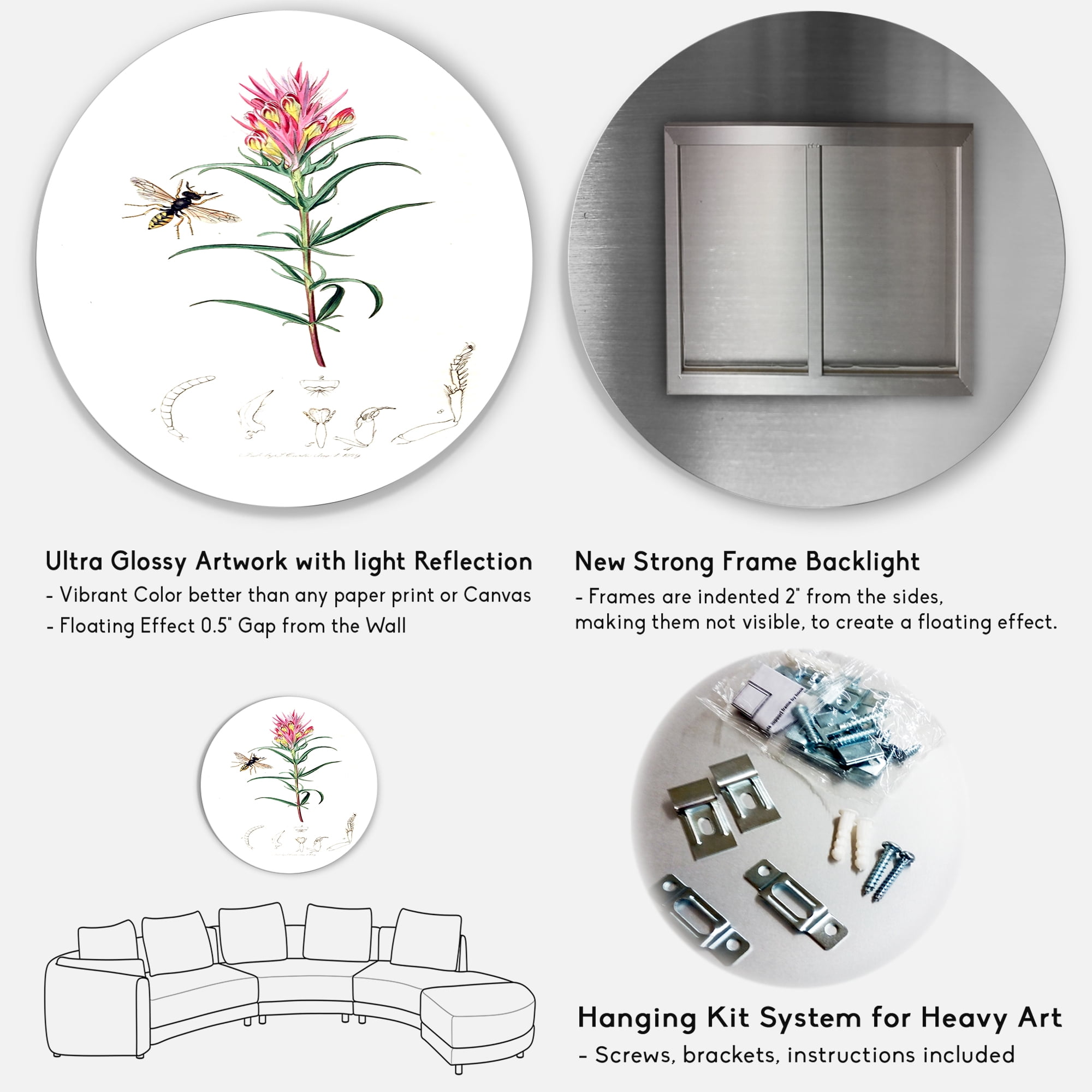 Designart 'Ancient Insects and Plants I' Farmhouse Circle Metal Wall Art 11x11 - Disc of 11