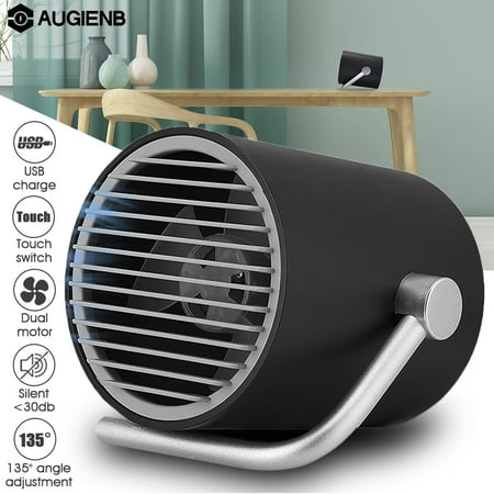AUGIENB Mini Portable USB Personal Table Desk Desktop Cooling Fan Dual Turbo Blades , Touch Switch Rotatable Quiet Cyclone for Desk Living Room Bedroom (Best Quiet Fan For Bedroom)