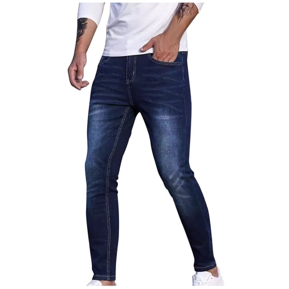GuangCheng Mens Jeans Pants Slim Fit Comfy Stretch Skinny Dark Washed Tight Jeans