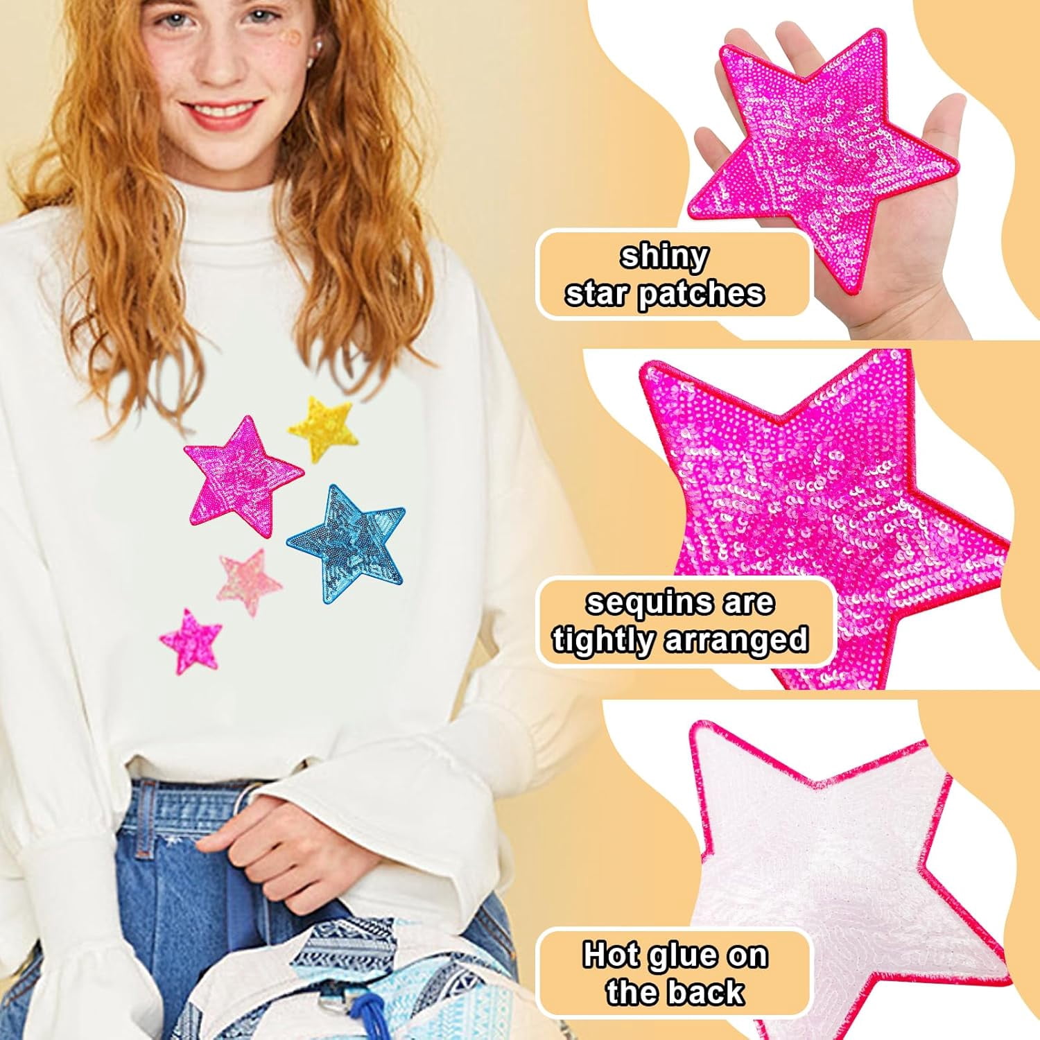 10Pcs Sequin Star Iron on Patches Shiny Stars Patches Embroidery Sequin Patches for Clothes Hats Backpacks Costume