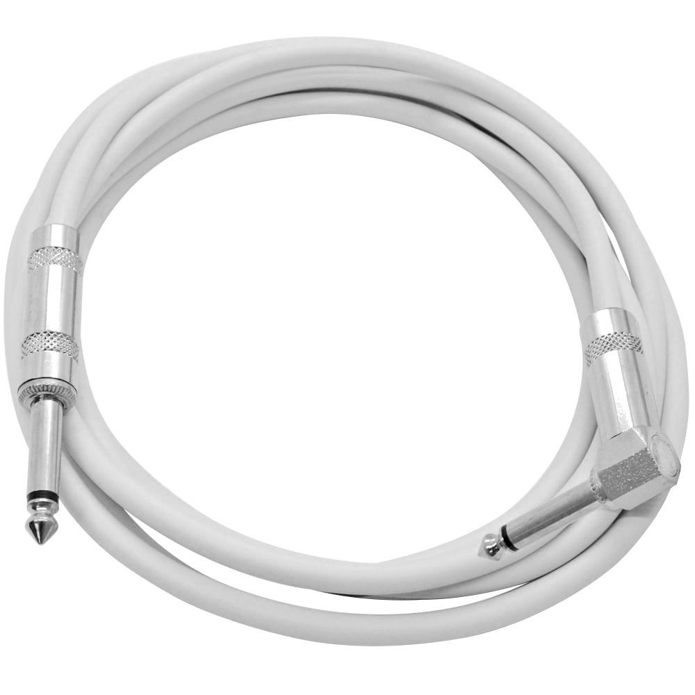 Seismic Audio 2 Pack of 10 Foot White 1/4 Inch TS Right Angle to Straight Guitar Cables 10' - SAGC10R-White-2Pack