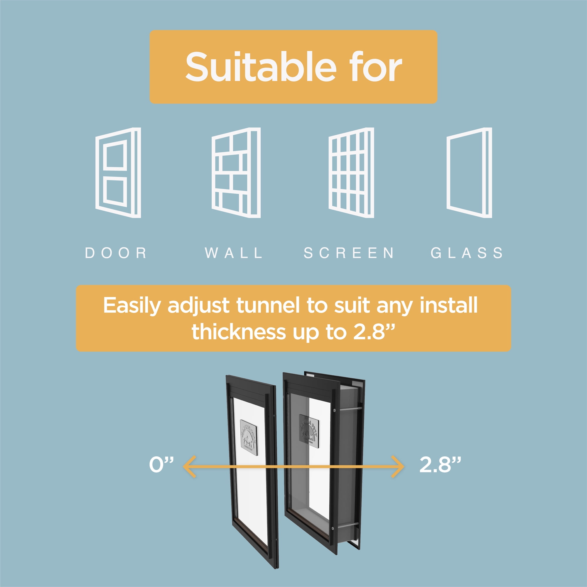 Hakuna Pets Black Deluxe Aluminum Small Pet Door for Doors up to 2.76" Thick, for Pets up to 20 lbs