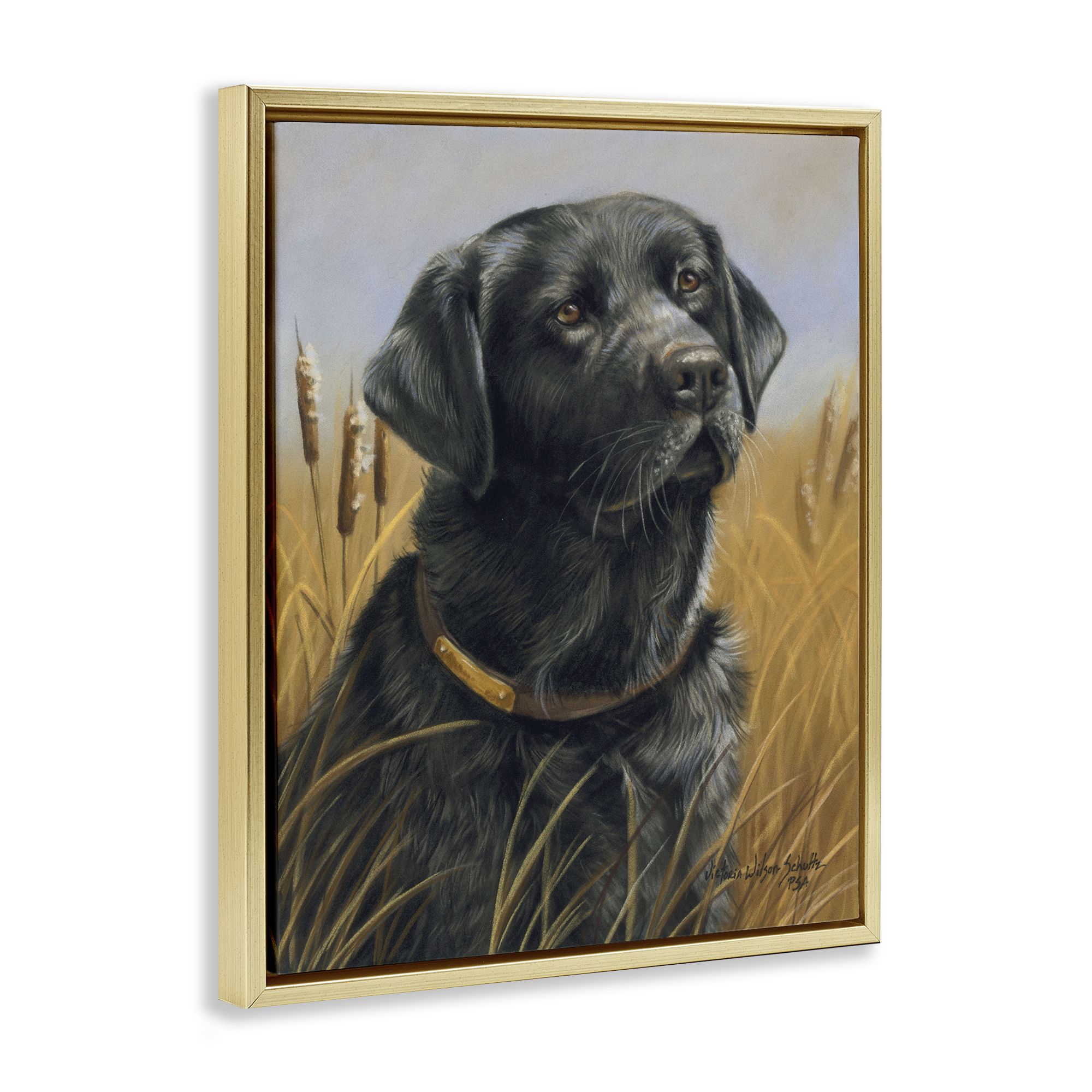 Stupell Industries Black Lab in Nature Animals Painting Gold Floater Framed Canvas Art Print Wall Art, 17 x 21