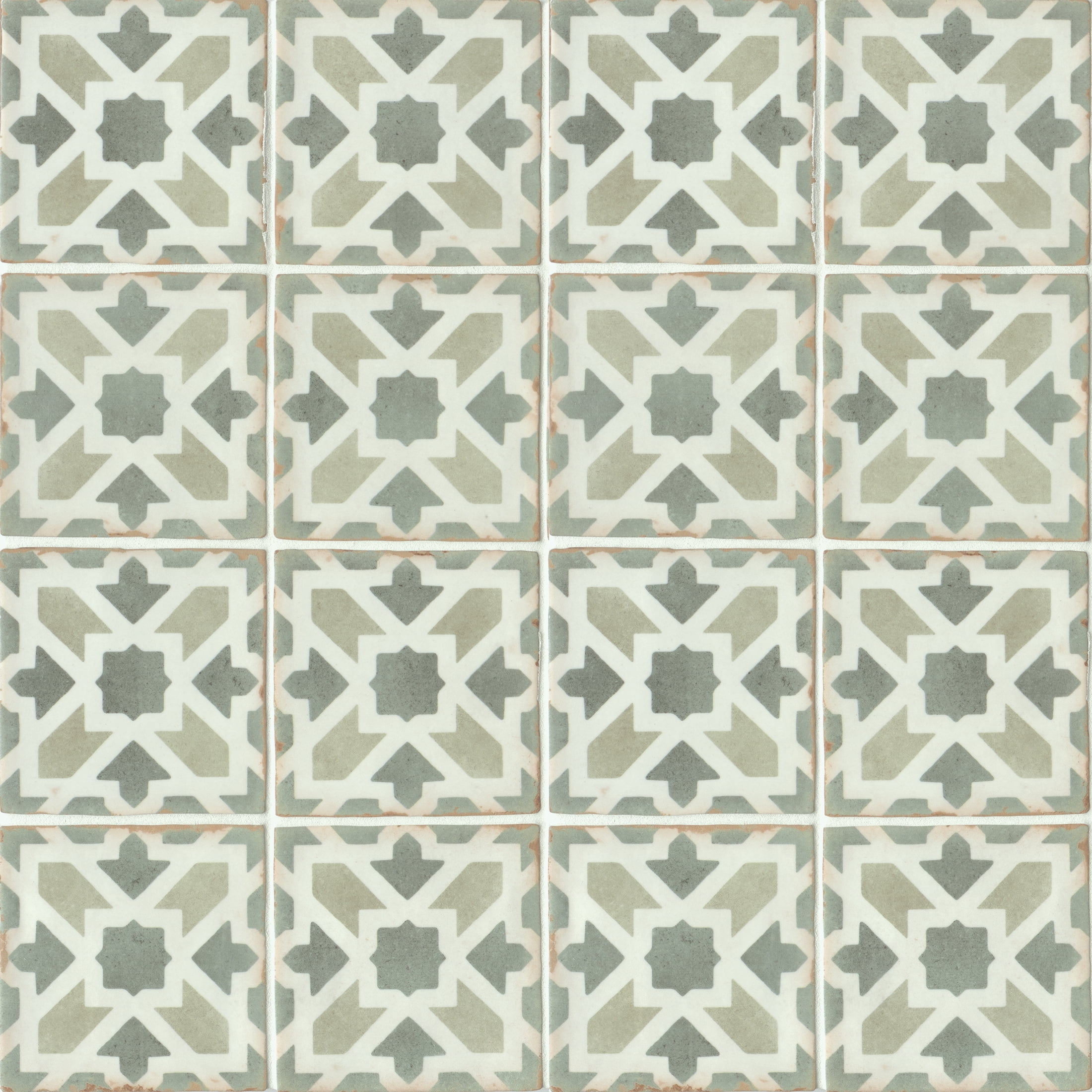 Casablanca 5" x 5" Green and White Ceramic Tile
