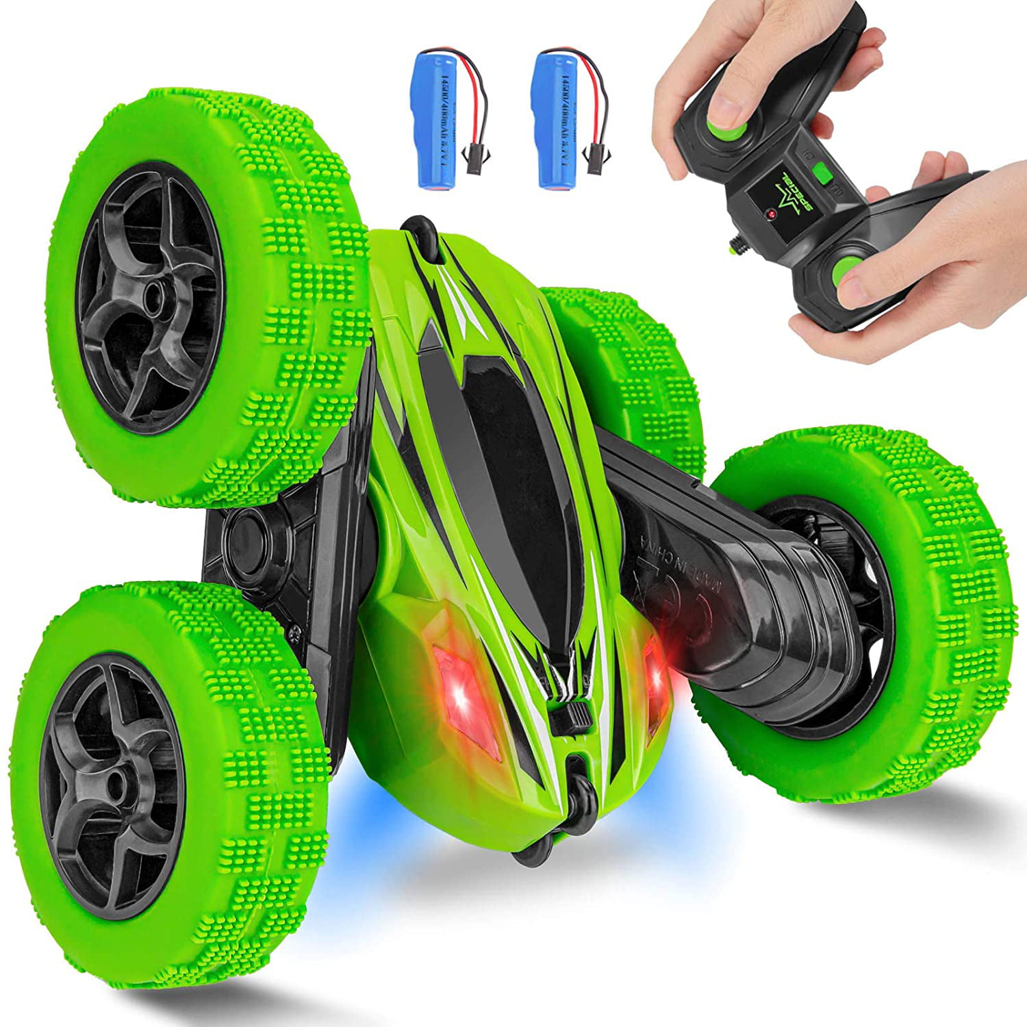 Long Battery Life 4WD 2.4Ghz-Double Sided 360° Rotating RC Stunt Car with LED RC Remote Control Cars 2022 Latest High Speed Off-Road Car Toys Best Gift for 6 7 8 9 10 11 12 Years Old Boys Girls 