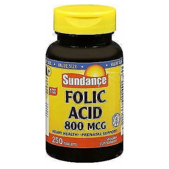 Sundance Folic Acid B-9 Prenatal Support Gluten-Free 800mcg 250 ct, 2-Pack