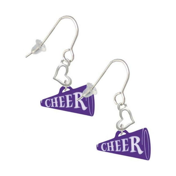 Acrylic 3/4" Purple Cheer Megaphone Heart French Earrings