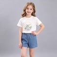 thumbnail image 2 of Rvasteizo Girls Outfit Set Print Bow Short Sleeve Top Denim Short Pant With Pocket Toddler Summer Set for 0-6 Years, 2 of 5