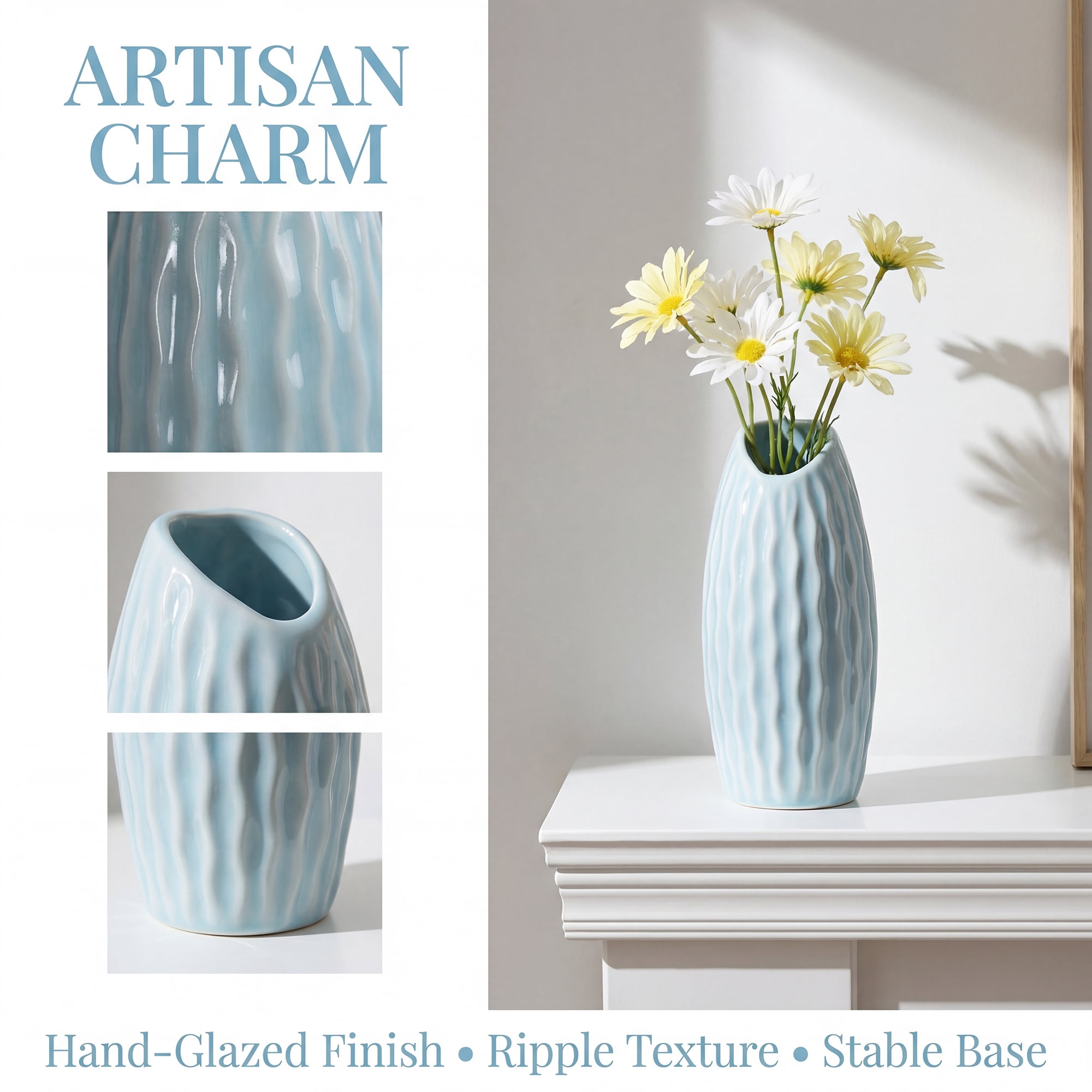 Unique Bargains Matte Ribbed Decorative Flower Vase Blue 2.4"L x 2.4"W x 5.1"H