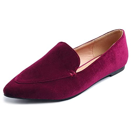 

Feversole Women s Loafer Flat Pointed Fashion Slip On Comfort Driving Office Shoes Velvet Burgundy8 M US
