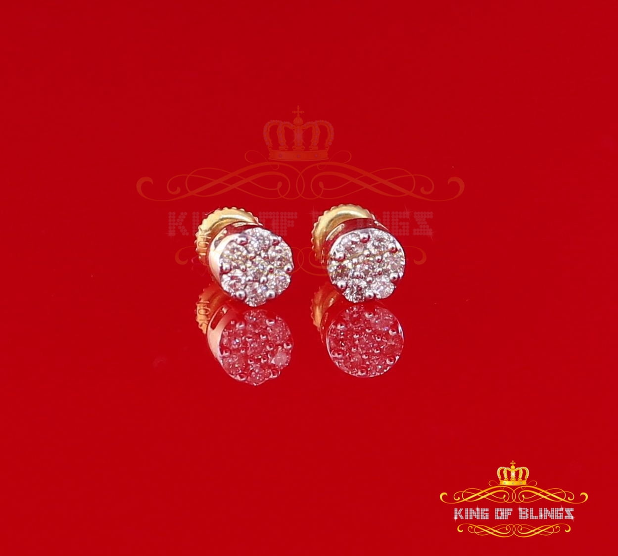 King of Bling's 10K Real Yellow Gold Real Diamond 0.25CT Men's/Women's Stud Round Earring