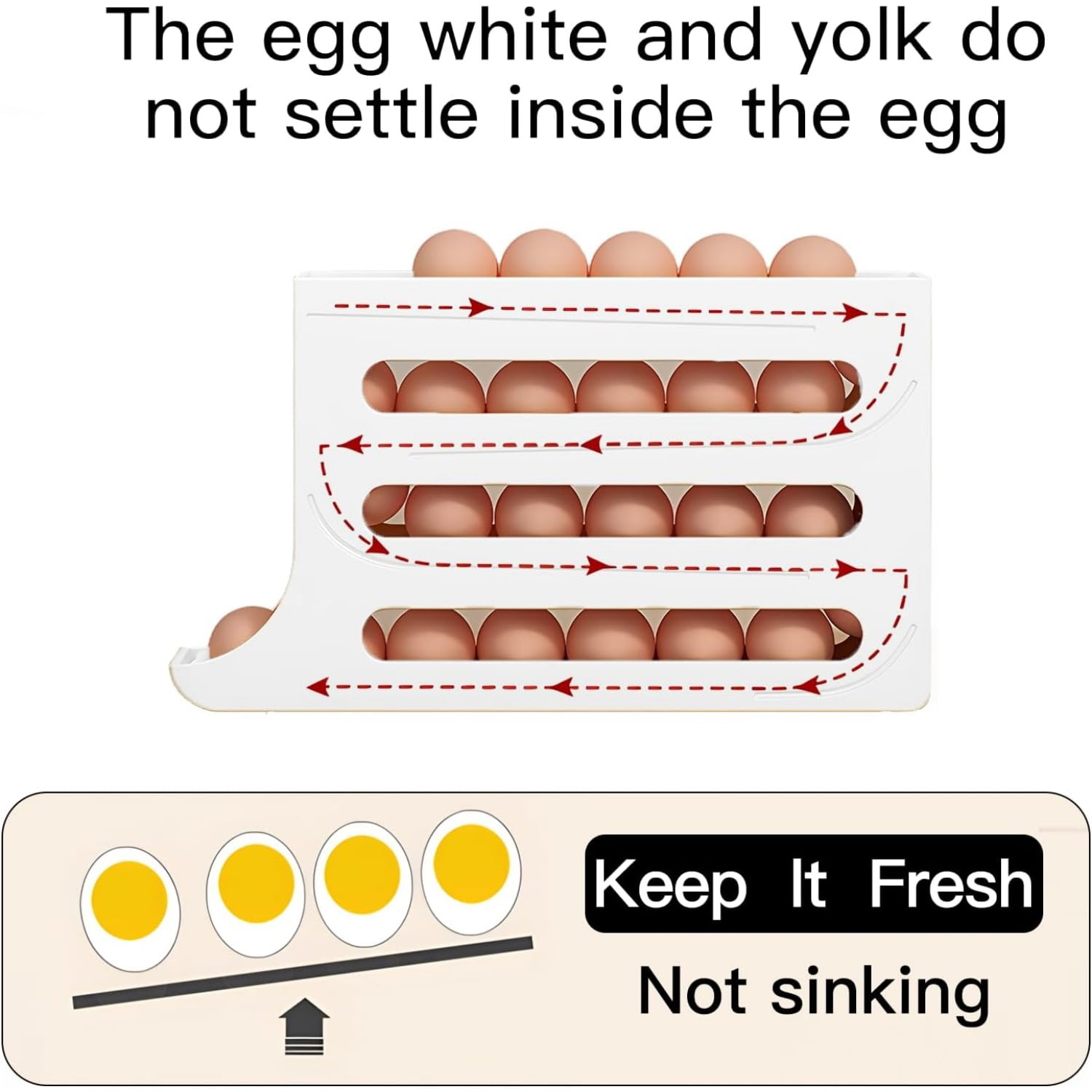Egg Dispenser Automatic Rolling Egg Tray Organizer, Space Saving Refrigerator Egg Roller, Holds 28 Eggs Simultaneously，Works in The Refrigerator,Kitchen,Cabinets,and Dining Table (Grey)
