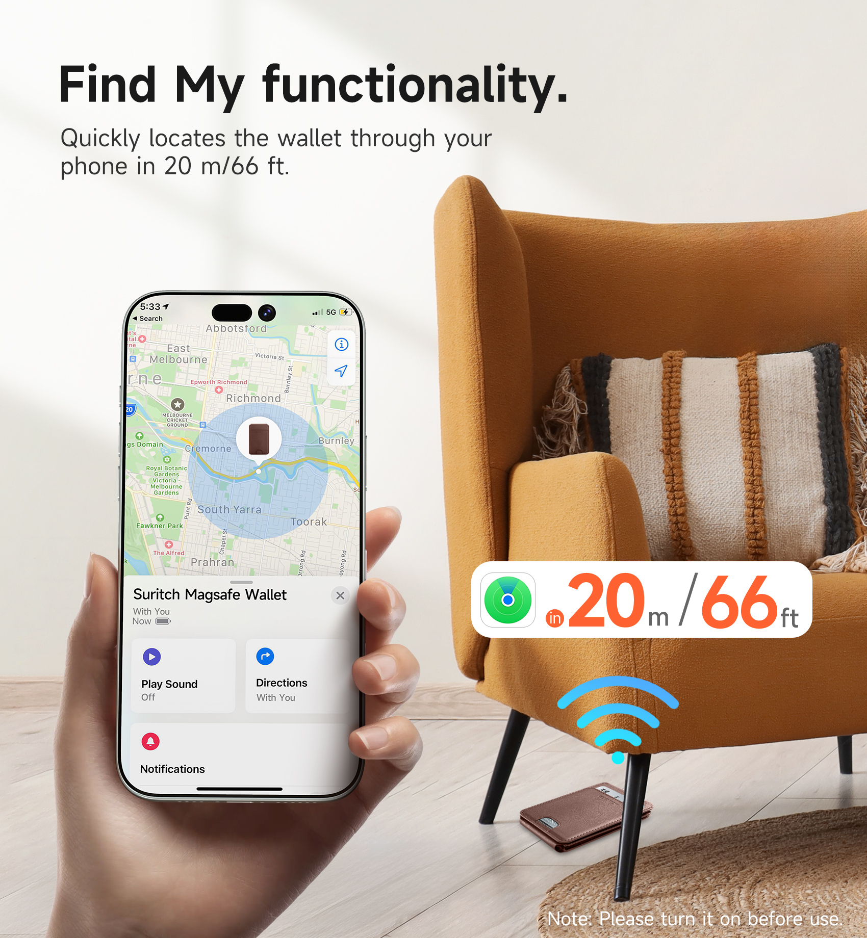 SURITCH for MagSafe Wallet with Find My, Magnetic Wallet with Adjustable Phone Stand for iPhone 16/15/14/13/12 Series, Leather, Brown