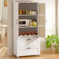 thumbnail image 2 of Walsunny 64" kitchen Pantry Cabinet with Rattan Doors and 2 Drawers, Freestanding Tall Storage Cabinet with Wine Rack Rattan Pantry White, 2 of 7