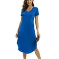 thumbnail image 3 of Women's Long Nightdress Sleepwear V Neck Ankle-Length Nightgown With 2 Pockets Short Sleeve Sleep Shirt Soft Casual Loose Pajamas Nightshirt Plus Size Loungewear, Blue S-3XL, 3 of 9