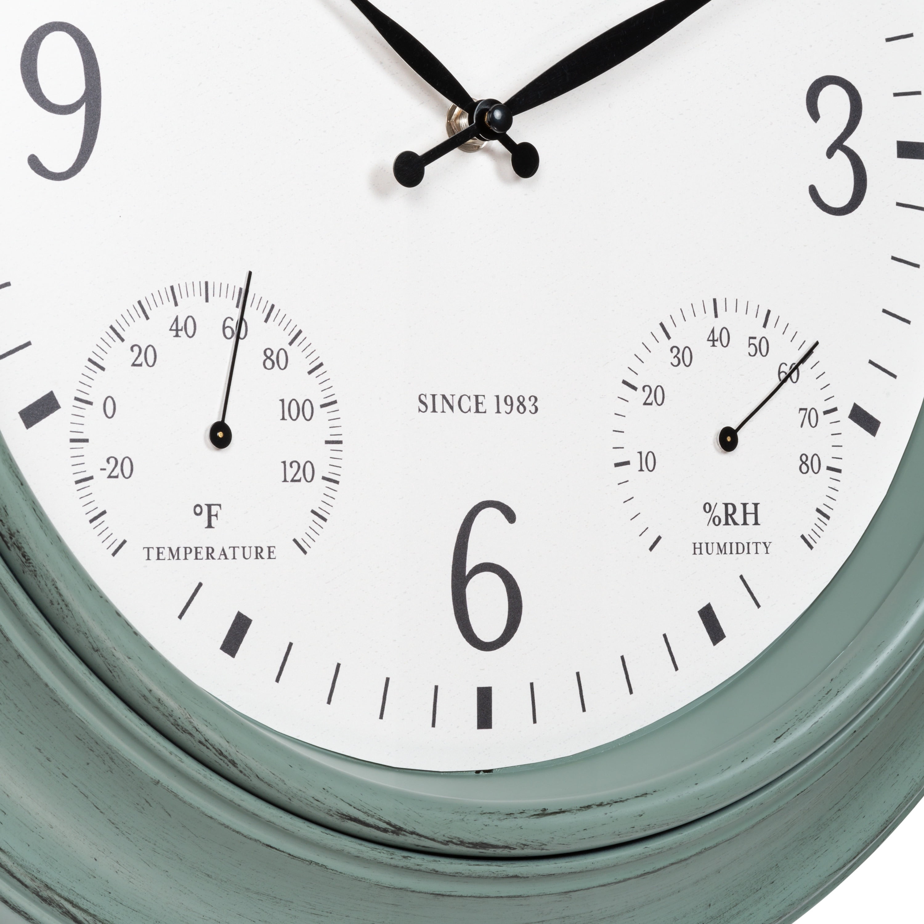 La Crosse Clock 18 inch Outdoor Sage Green Quartz Analog Wall Clock with Temperature and Humidity, 433-3846