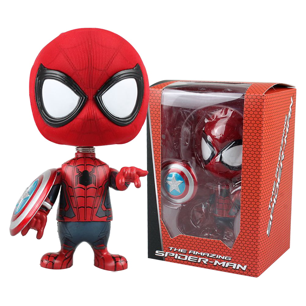 Spiderman Hero Action Figures Toys PVC Shake Head Figures with Magnet Hanging 
