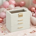 thumbnail image 3 of 4-Layer Jewelry Organizer with Glass Lid, 3 Drawers, Modern Design, Cloud White, 3 of 7