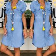 thumbnail image 2 of 2025 Clearance! asdoklhq Womens Plus Size Clearance DressesWomen's Casual Turndown Neck Denim Party Dresses Sleeveless Swing Dress, 2 of 9