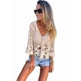thumbnail image 4 of Women Crochet Cardigan Tie Front Hollow Out Long Sleeves Summer Knit Cover Cardigan Color One Size, 4 of 10