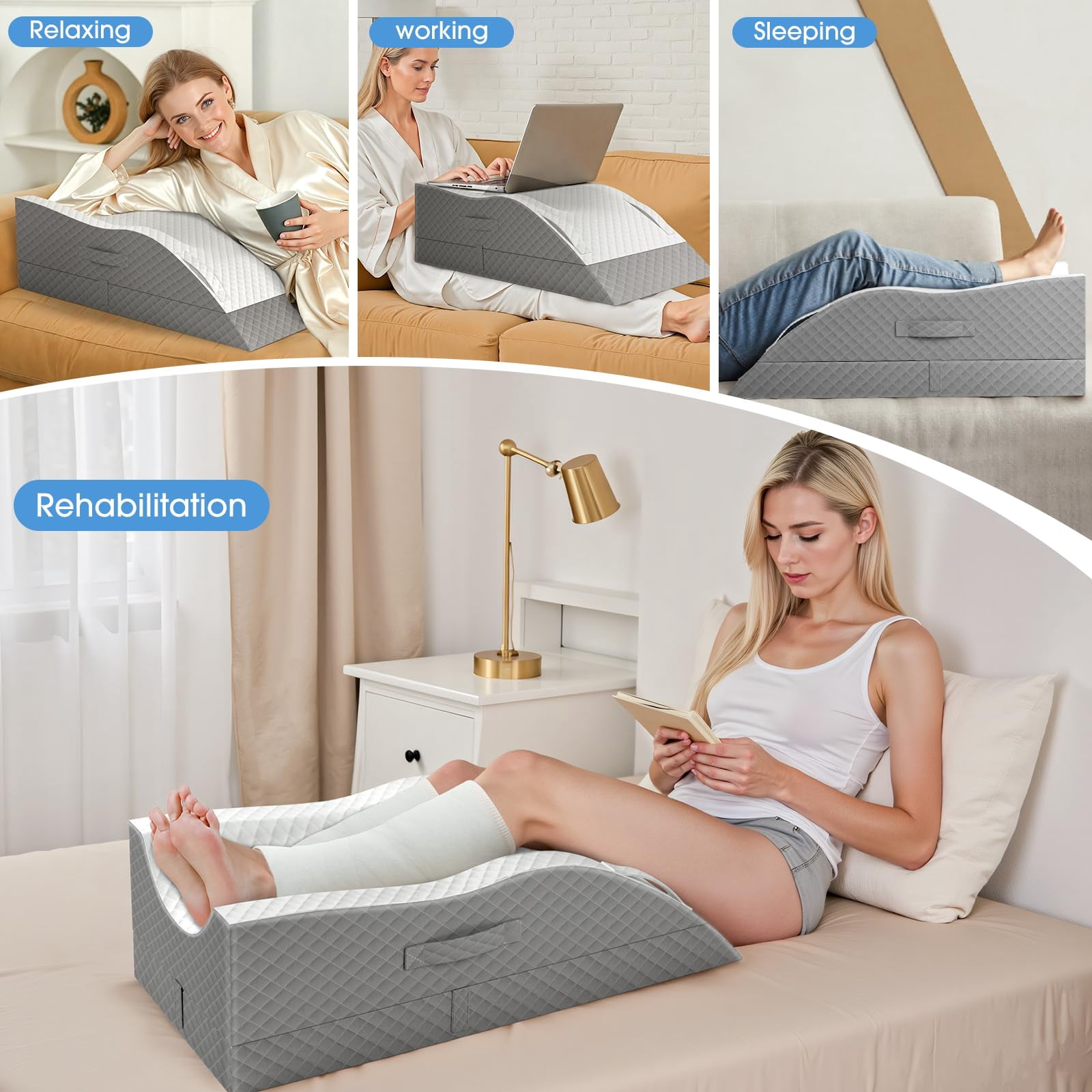 Elevation Pillows For Leg After  Memory Foam Adjustable Wedge Pillow Injury Or Rest Ankle Sleeping Grey