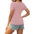 thumbnail image 3 of INSPIRAR CHIC Blusa de Maternidad para Mujeres con Pliegues, Cuello en V Cruzado, Estilo Falso, Manga Corta, Talla Grande, Rosa y Verde Oliva, 3 of 6