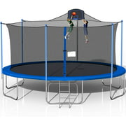 16FT Trampoline for Adults and Kids【ASTM & Chemical Test Approved】Large Jumping Bed with Enclosure, Basketball Hoop, Heavy-Duty Round Combo Bounce for Outdoor Backyard