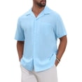 thumbnail image 4 of INSPIRE CHIC Men's Camp Collar Chest Pocket Button Down Short Sleeve Cotton Shirts L Light Blue, 4 of 4