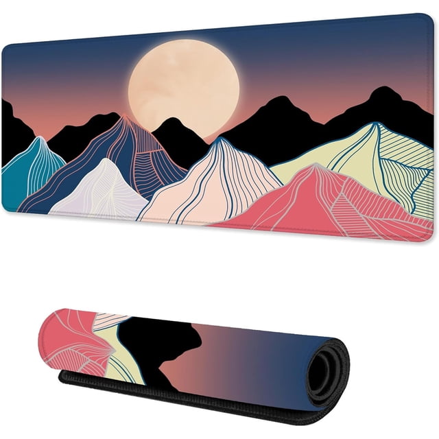 Mountain Sunset Landscape Gaming Mouse Pad Boho Desk Mat, AntiSlip Rubber Base, Extended XLarge for Desktop, Office, Computer, Laptop, 31.5x15.7 Inch, Stunning Design