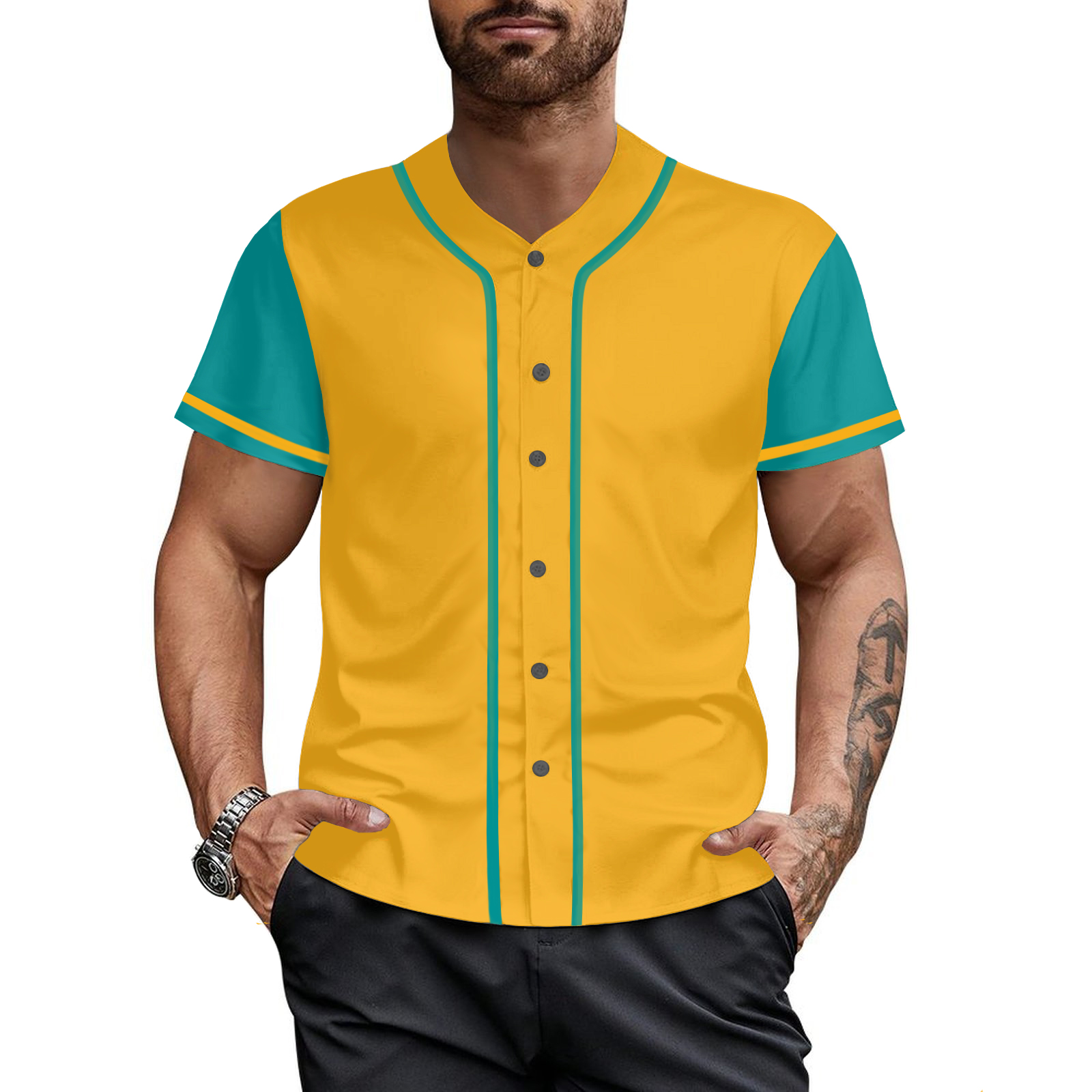 Yellow Baseball Shirts Sports Uniform for Men Hip Hop Softball Sports Active Tee