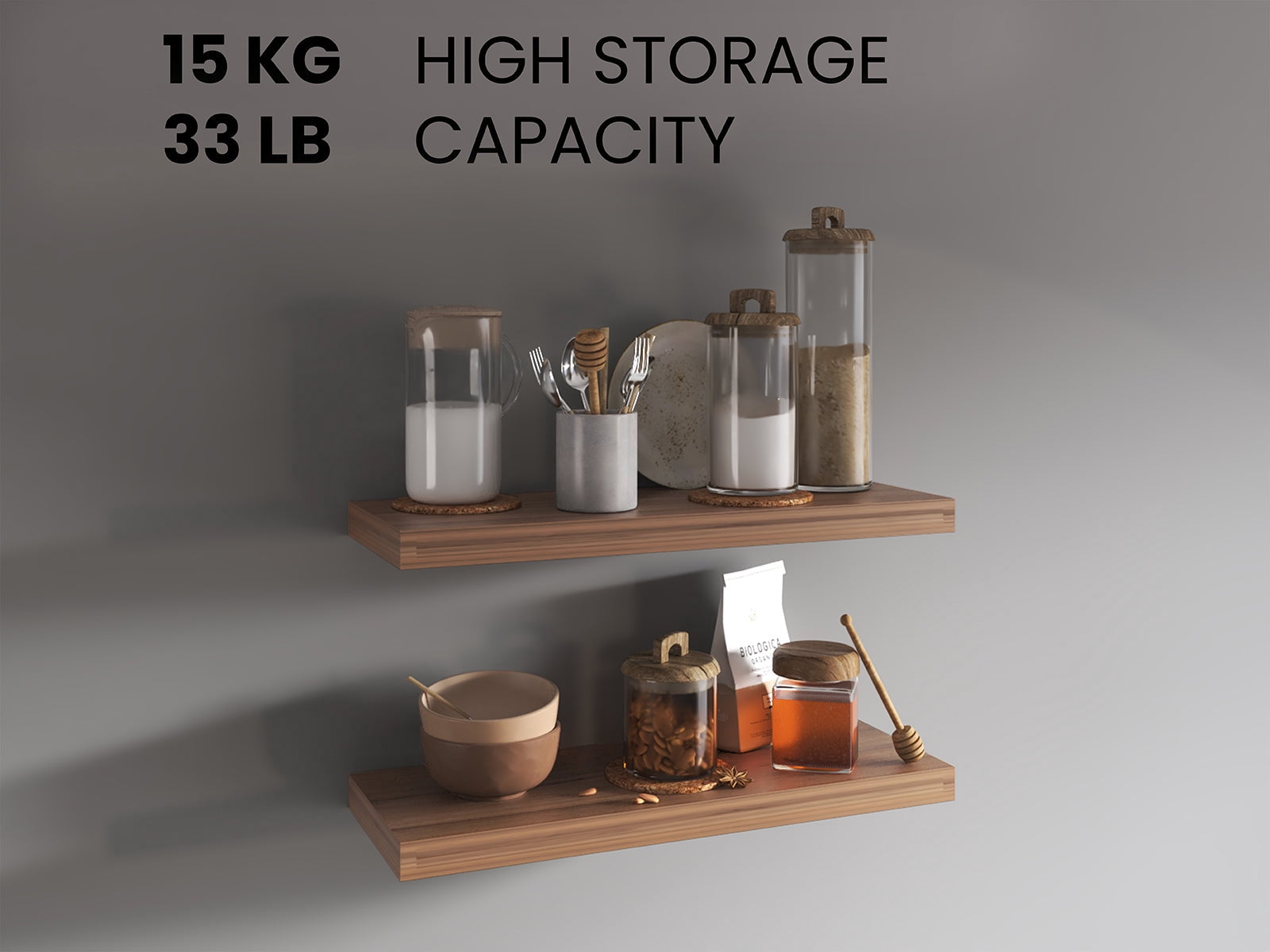Ecco 31.5" Wide Floating Shelves Set of 2 Engineered Wood Light Brown