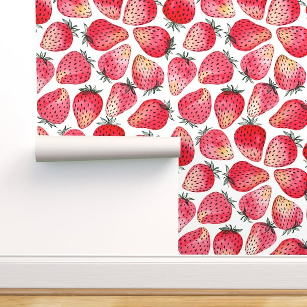 Peel & Stick Wallpaper 9ft x 2ft - Watercolor Fruit Red Pink Foods