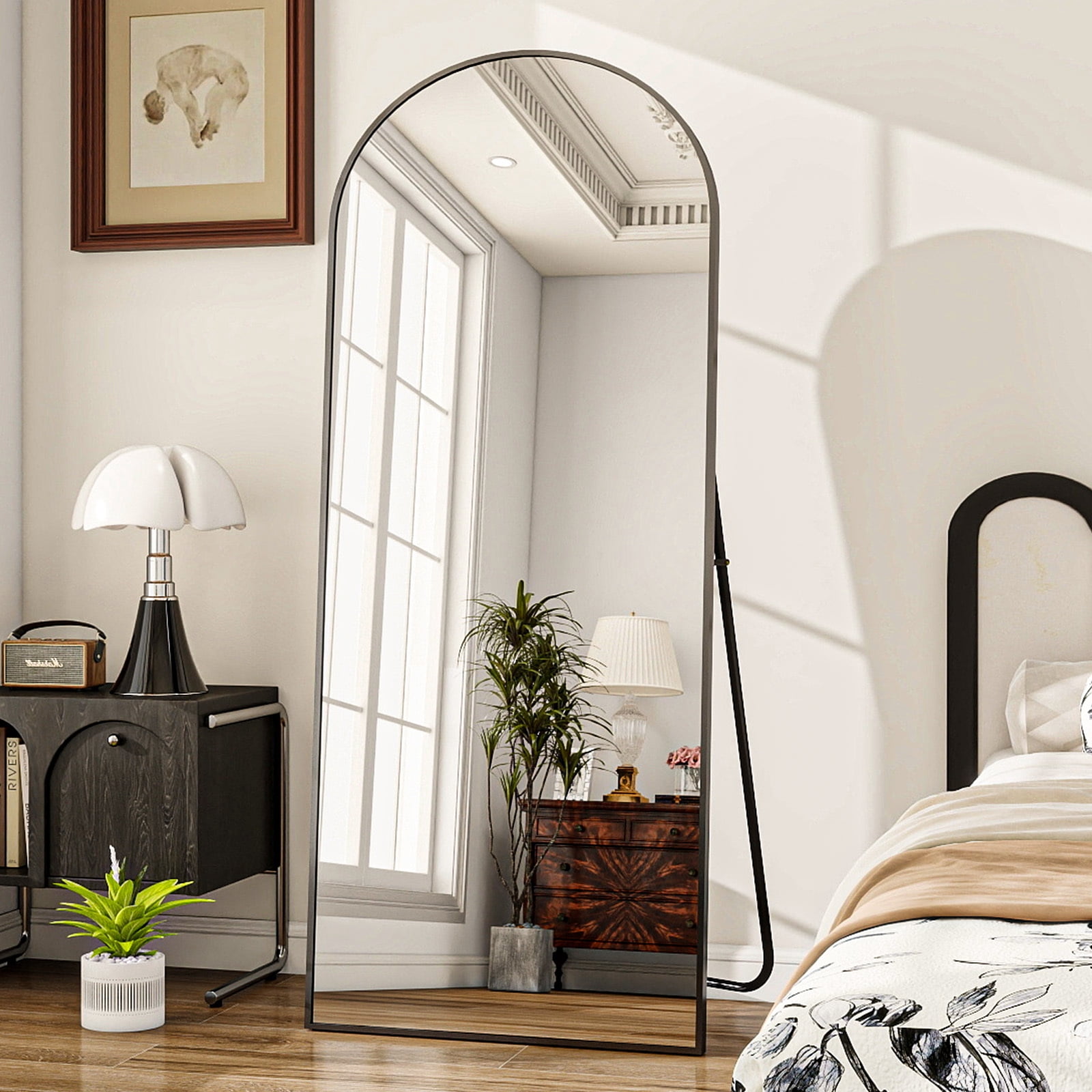 Mirrosa 68"x 22" Arched Full Length Mirror with Stand Standing Mirror,Black