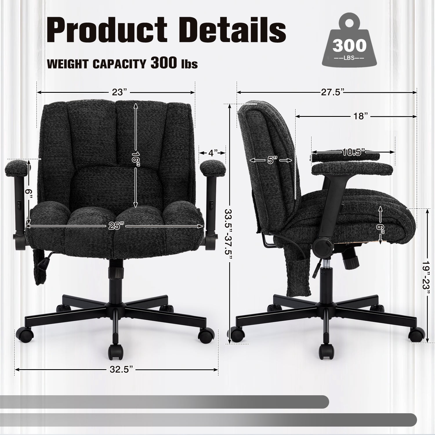 Criss Cross Chair with Dynamic Lumbar Support, Fabric Cross Legged Office Chair with Flip Arms and Wheels, Wide Swivel Vanity Chair for Home Office, Study, Makeup Room