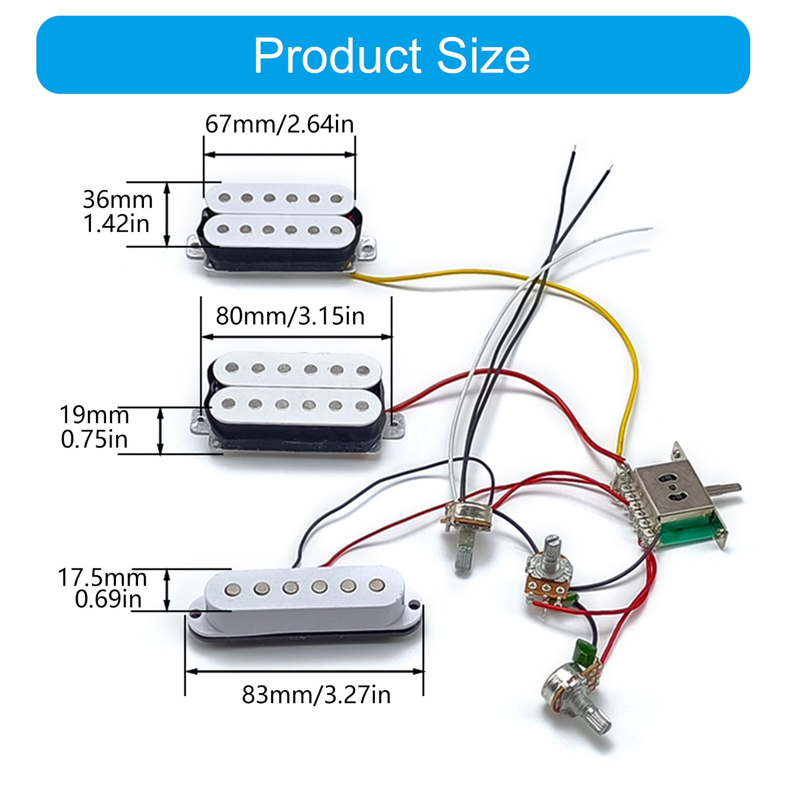 Single Coil Pickups with Prewired Wiring Harness 2 Tone 1 Volumes 5 Way Switches Electric Guitar Replacement Part Set