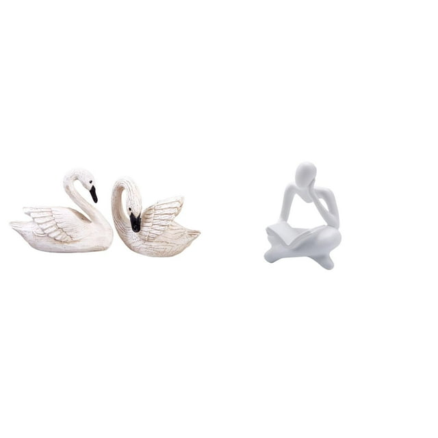 Esculturas De Cisnes De Resina, Estatua Abstracta De Pensador, Adorno Para Pastel, Figuras De Pareja De Pájaros Para Dormitorio, Oficina, Sala De Estar, Estante, Librería, Navidad
