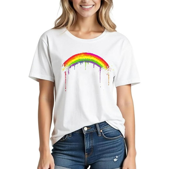 Pohista Tops for Women Cotton Womens T Shirts Plus Size Summer Blouse Tops for Women Short Sleeve my orders placed Rainbow Graphic Shirt for Women
