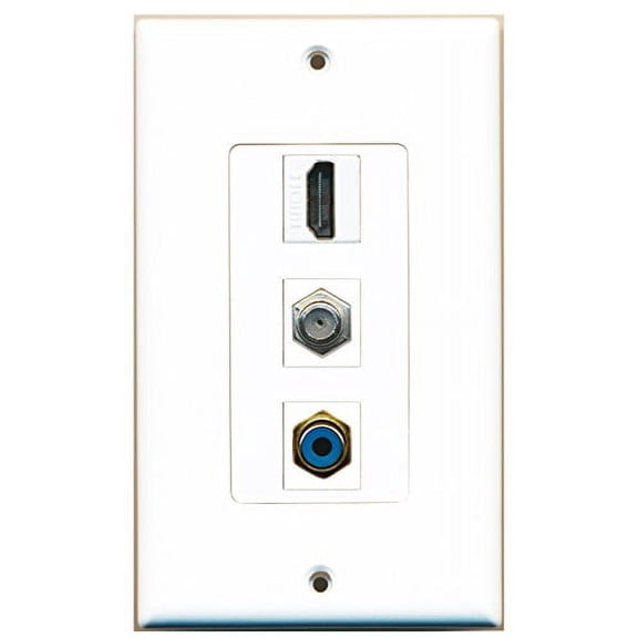 RiteAV - 1 Port HDMI and 1 Port RCA Blue and 1 Port Coax Cable TV- F-Type Decorative Wall Plate Decorative