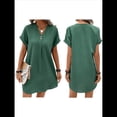 thumbnail image 1 of Vestido Camisero Informal de Verano para Mujer, con Cuello en V, Corta, Plisado, Liso, Holgado y con Botones. Verde XL, 1 of 7